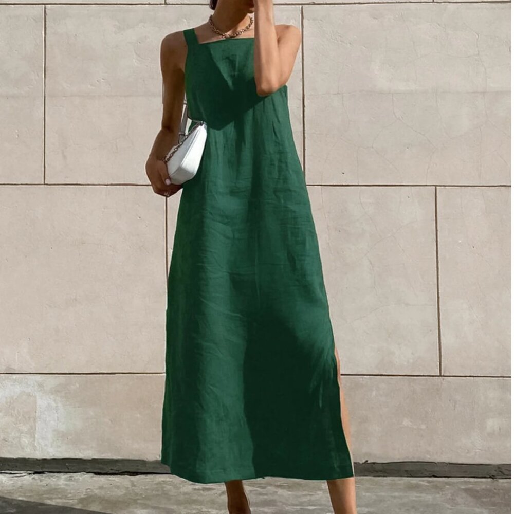 Minimalism Cotton Cami Long Dress - Emerald